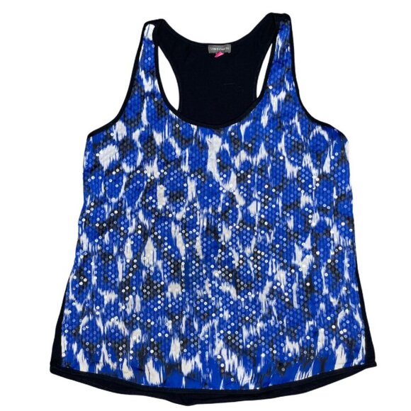 Vince Camuto Black Blue White Sleeveless Sequin Shimmer Racerback Tank Top Med - Picture 4 of 7